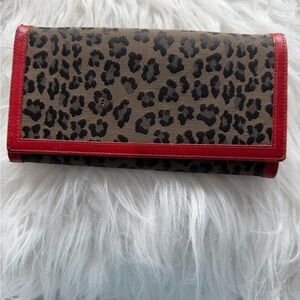 Fendi Leopard Print Fold-Over Clutch with Red Trim
